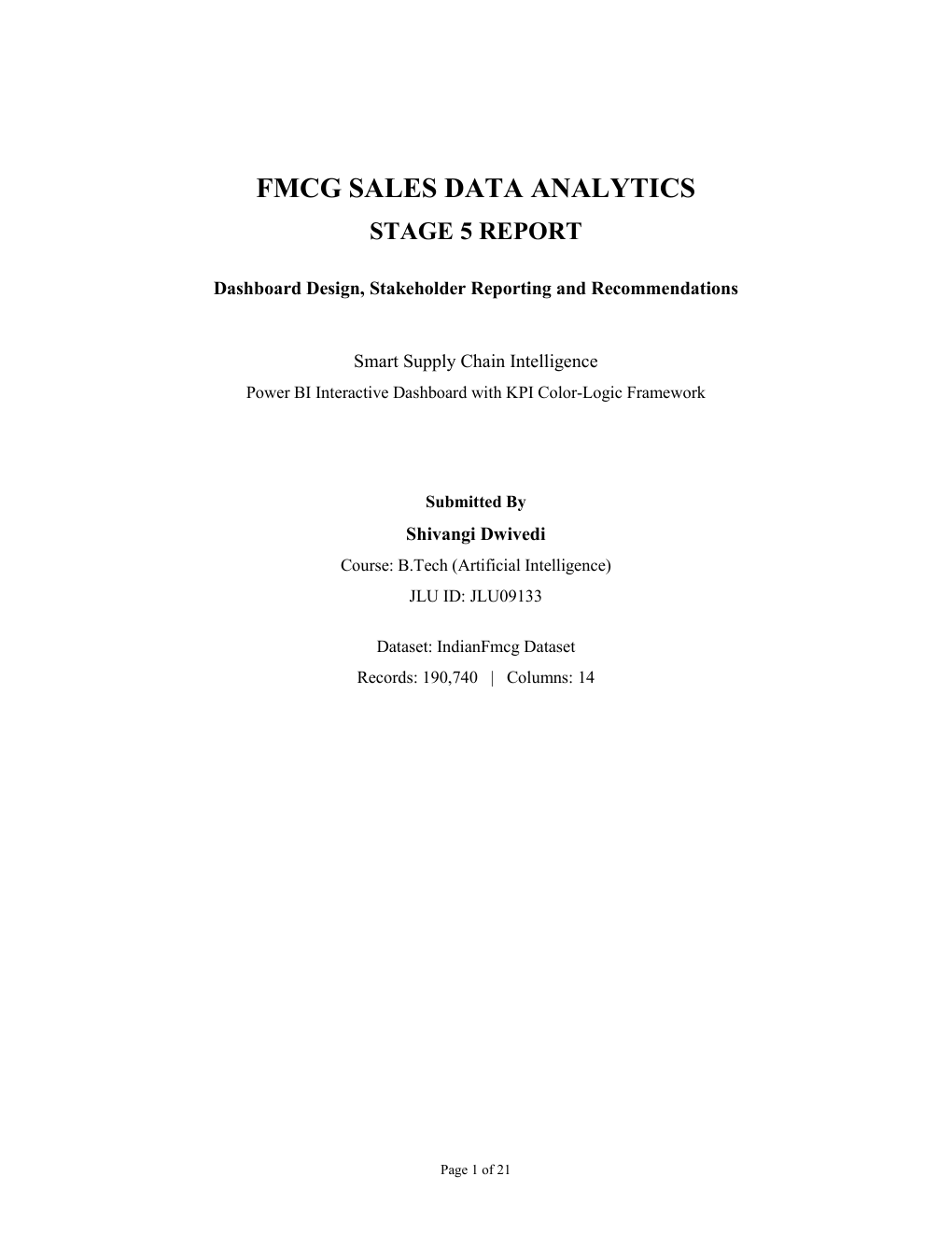 Cover of the Stage 5 FMCG dashboard report